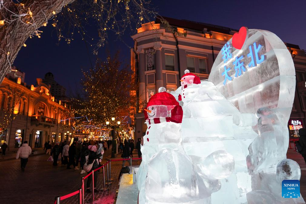 Esculturas de gelo transformam Rua Central de Harbin em brilhante paraíso invernal